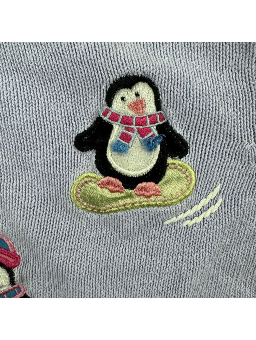 Girls M Y2K Style Purple Penguin Sweater Sledding Snow Winter Ski - Picture 3 of 7